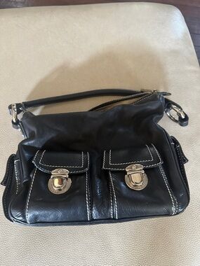 Marc Jacobs Black Leather Shoulder Bag with Silver Hardware